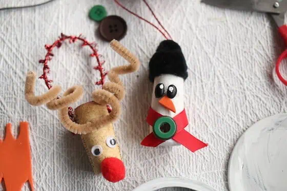 reindeer and snowman wine cork christmas ornaments